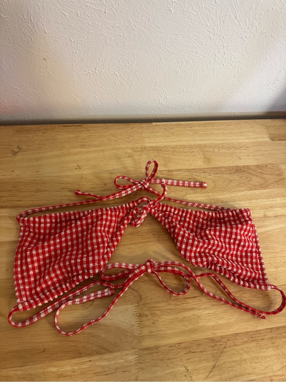 WILD FABLE Red & White Gingham String Bikini Top